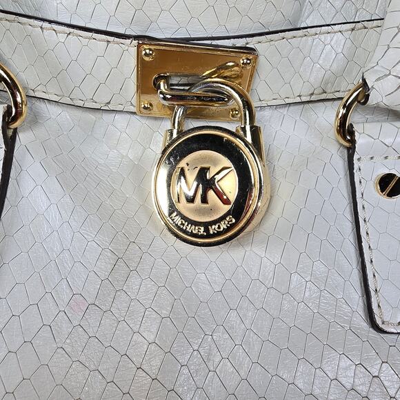 Rare White Michael Kors Snake Leather Python Hamilton Purse Satchel 35S5SHLT3N - Picture 3 of 12